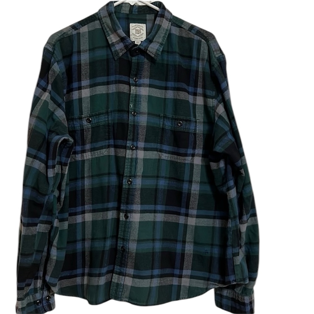 True Craft Mens Long Sleeve 2 Pocket Button Down 100% Cotton XXL